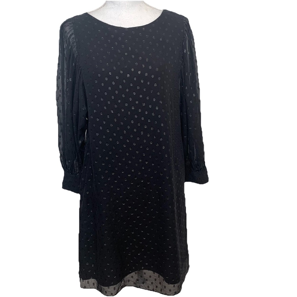 Lili Pulitzer‎ Black Metallic Maisel Silk Dress Puff  Long Sheer Sleeve Shift  6